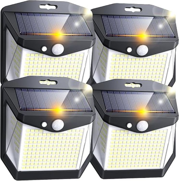 Picture of Solar Security Lights Outdoor Garden - 248 LED Outdoor Garden Wall Lights 3 Modes Motion Sensor Outside Solar Panel Powered Flood Light IP65 Waterproof for Garage Yard Fence Front Door 2 Pack 