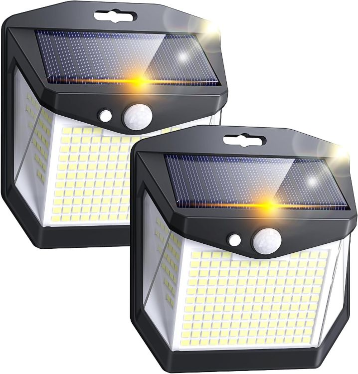 Picture of Solar Security Lights Outdoor Garden - 248 LED Outdoor Garden Wall Lights 3 Modes Motion Sensor Outside Solar Panel Powered Flood Light IP65 Waterproof for Garage Yard Fence Front Door 2 Pack 