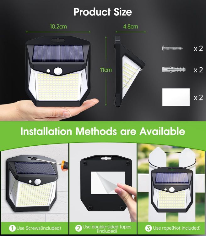 Picture of Solar Security Lights Outdoor Garden - 248 LED Outdoor Garden Wall Lights 3 Modes Motion Sensor Outside Solar Panel Powered Flood Light IP65 Waterproof for Garage Yard Fence Front Door 2 Pack 