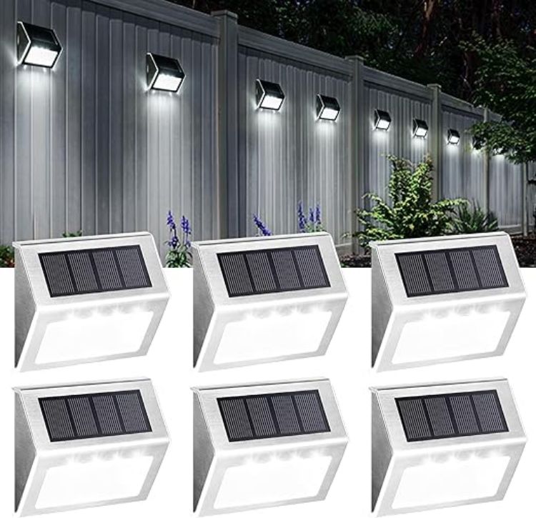 Picture of Solpex Solar Fence Lights Outdor Garden, Waterproof Solar Step Lights, Stainless Steel Led Lighting Decoration for Stair Deck Wall Patio Porch Yard Pathway Walkway (6 Pack, Warm White) [Energy Class A]
