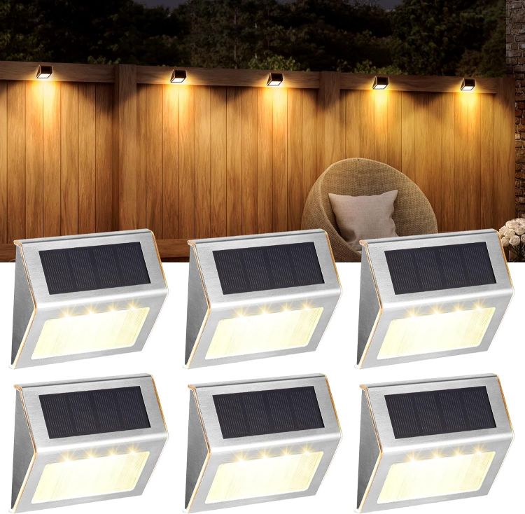 Picture of Solpex Solar Fence Lights Outdor Garden, Waterproof Solar Step Lights, Stainless Steel Led Lighting Decoration for Stair Deck Wall Patio Porch Yard Pathway Walkway (6 Pack, Warm White) [Energy Class A]