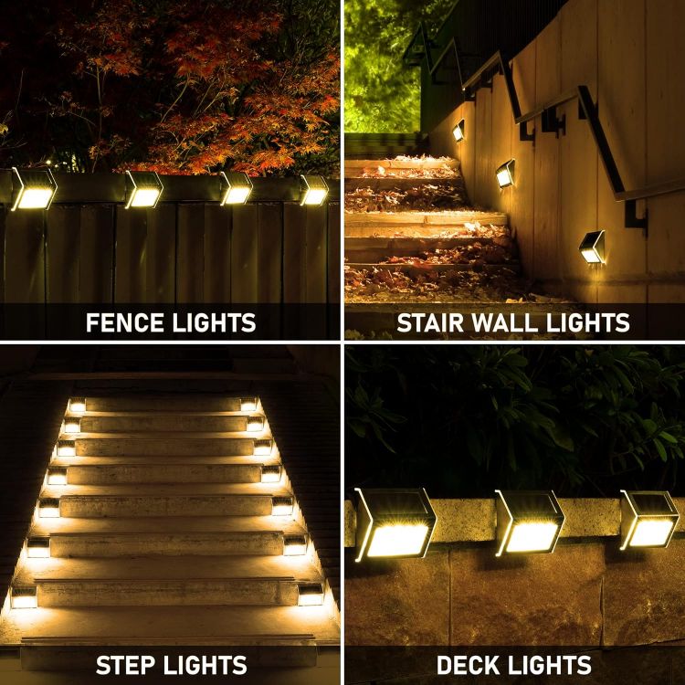 Picture of Solpex Solar Fence Lights Outdor Garden, Waterproof Solar Step Lights, Stainless Steel Led Lighting Decoration for Stair Deck Wall Patio Porch Yard Pathway Walkway (6 Pack, Warm White) [Energy Class A]