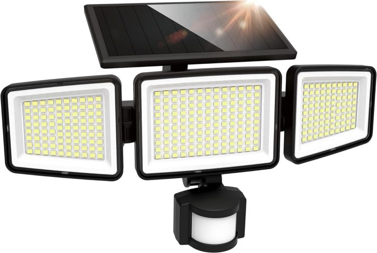 Picture of Solar Outdoor Security Light 302 LED 1500LM, Motion Sensor Waterproof Solar Flood Light, 3 Heads 270° Wide Angle 3 Modes for Garden Patio Yard [Energy Class A]