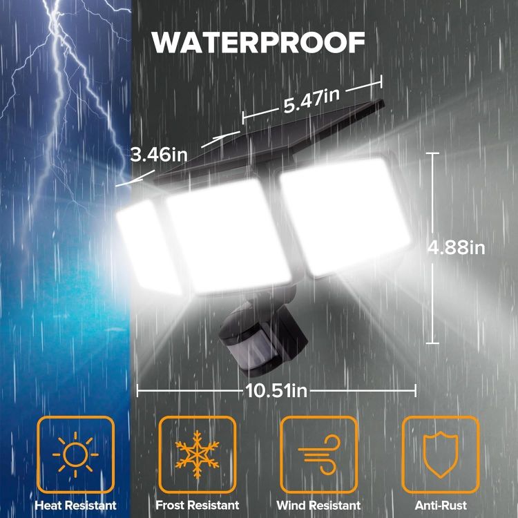 Picture of Solar Outdoor Security Light 302 LED 1500LM, Motion Sensor Waterproof Solar Flood Light, 3 Heads 270° Wide Angle 3 Modes for Garden Patio Yard [Energy Class A]