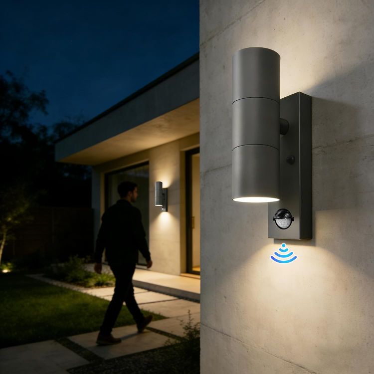 Picture of Motion Sensor Outdoor Wall Lights Up and Down, Incl. 2x5w 3000K GU10 Bulbs,Stainless Steel PIR Outside Light Mains Powered, IP54 Waterproof Front Door Lamp Porch (Anthracite Gray-1 Pack