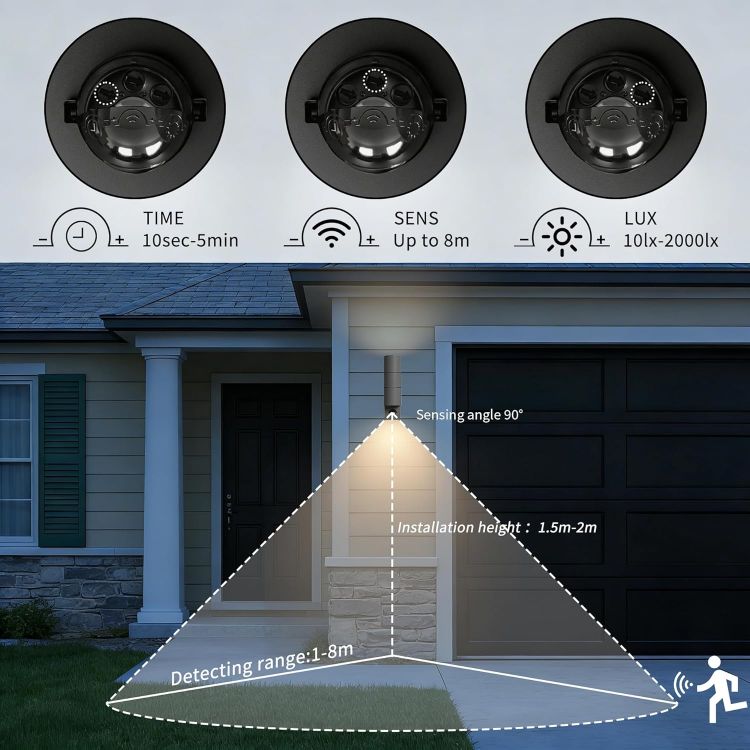 Picture of Motion Sensor Outdoor Wall Lights Up and Down, Incl. 2x5w 3000K GU10 Bulbs,Stainless Steel PIR Outside Light Mains Powered, IP54 Waterproof Front Door Lamp Porch (Anthracite Gray-1 Pack