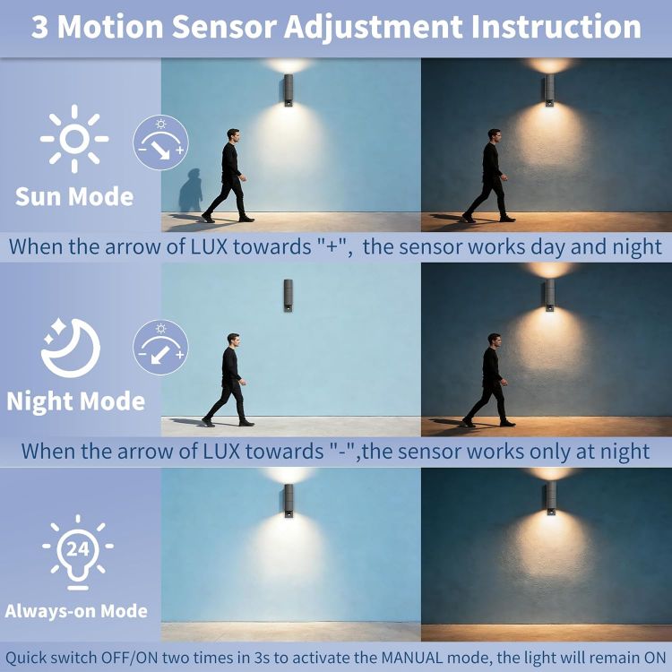 Picture of Motion Sensor Outdoor Wall Lights Up and Down, Incl. 2x5w 3000K GU10 Bulbs,Stainless Steel PIR Outside Light Mains Powered, IP54 Waterproof Front Door Lamp Porch (Anthracite Gray-1 Pack