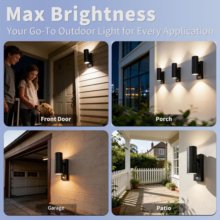 Picture of Motion Sensor Outdoor Wall Lights Up and Down, Incl. 2x5w 3000K GU10 Bulbs,Stainless Steel PIR Outside Light Mains Powered, IP54 Waterproof Front Door Lamp Porch [Energy Class F]
