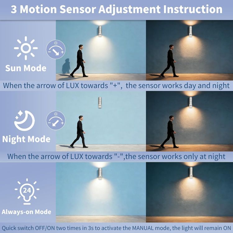 Picture of Motion Sensor Outdoor Wall Lights Up and Down, Incl. 2x5w 3000K GU10 Bulbs,Stainless Steel PIR Outside Light Mains Powered, IP54 Waterproof Front Door Lamp Porch (Silver-1 Pack) [Energy Class F]