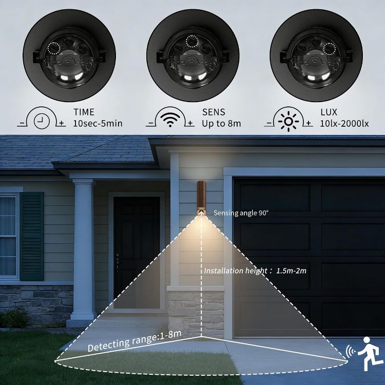 Picture of Motion Sensor Outdoor Wall Lights Up and Down, Incl. 2x5w 3000K GU10 Bulbs,Stainless Steel PIR Outside Light Mains Powered, IP54 Waterproof Front Door Lamp Porch (Rust Red-1 Pack) [Energy Class F]