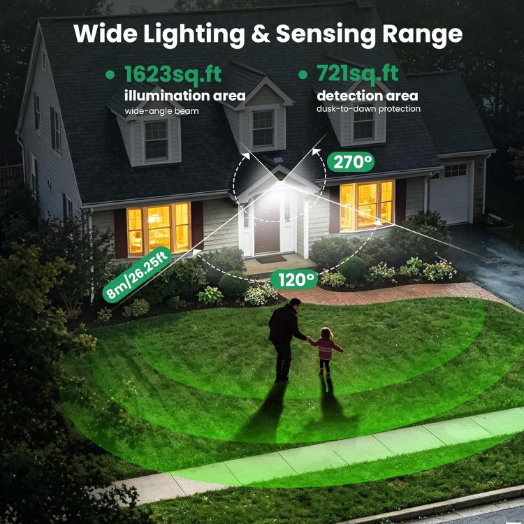 Picture of [2000LM/3 Modes/204LED] Solar Lights Outdoor with Split Panel & 16.4ft Cable, Solar Security Lights with PIR Motion Sensor, 270°Wide Angle Solar Powered Garden Lights IP65 Wall Lights for Yard Garage