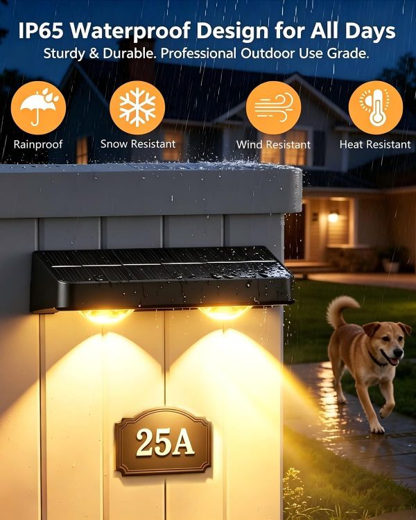 Picture of Solar Fence Lights Outdoor with Remote, 9 Colours RGB Garden Lights 2 Pack | Ultra-bright dual LED spot lens lights with 12 modes. Ideal for garden, yard, patio, backyard, porch & pool decor [Energy Class A]