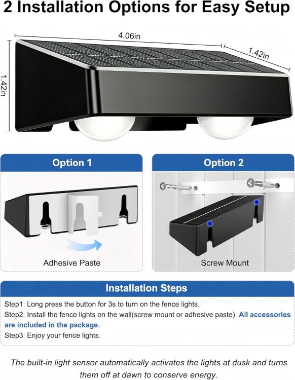 Picture of Solar Fence Lights Outdoor with Remote, 9 Colours RGB Garden Lights 2 Pack | Ultra-bright dual LED spot lens lights with 12 modes. Ideal for garden, yard, patio, backyard, porch & pool decor [Energy Class A]