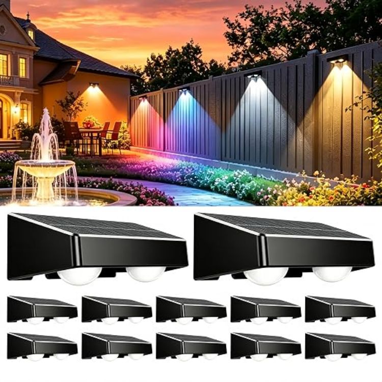 Picture of Solar Fence Lights Outdoor with Remote, 9 Colours RGB Garden Lights 2 Pack | Ultra-bright dual LED spot lens lights with 12 modes. Ideal for garden, yard, patio, backyard, porch & pool decor [Energy Class A]