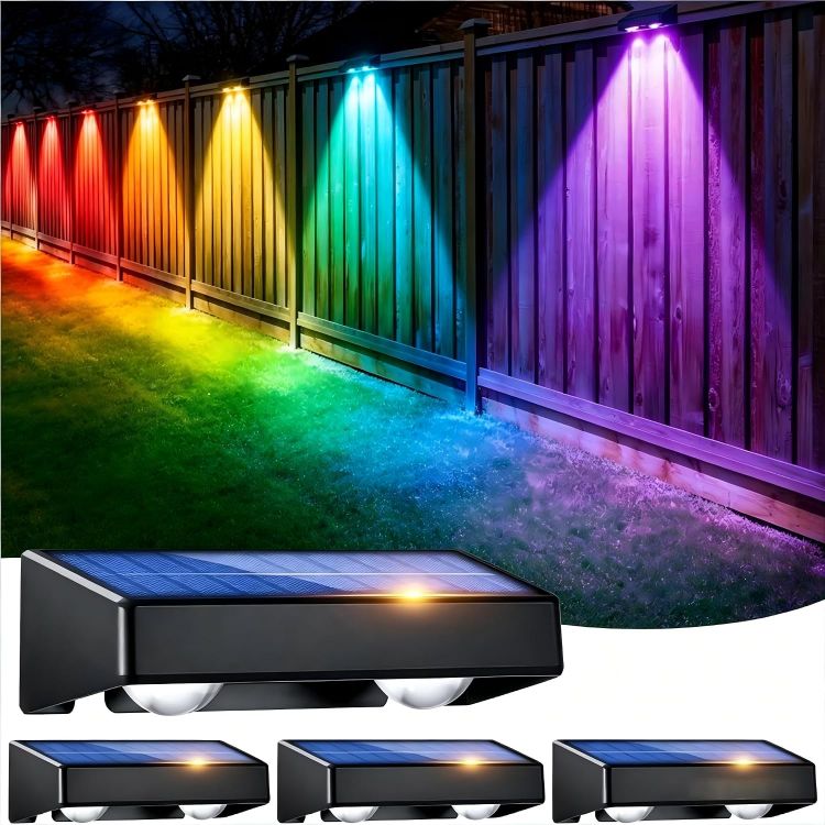 Picture of Solar Fence Lights Outdoor with Remote, 9 Colours RGB Garden Lights 2 Pack | Ultra-bright dual LED spot lens lights with 12 modes. Ideal for garden, yard, patio, backyard, porch & pool decor [Energy Class A]