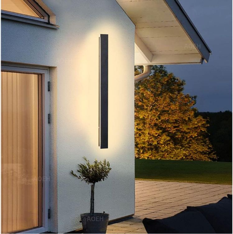 Picture of Outdoor Wall Lights LED Black Long Wall Sconce Ip65 Waterproof Outside Lights Rectangular Wall Lighting 3000k 12W Aluminum Exterior/Indoor Wall Light For Garden Villa Porch Terraces Garage,30cm*1 [Energy Class A]