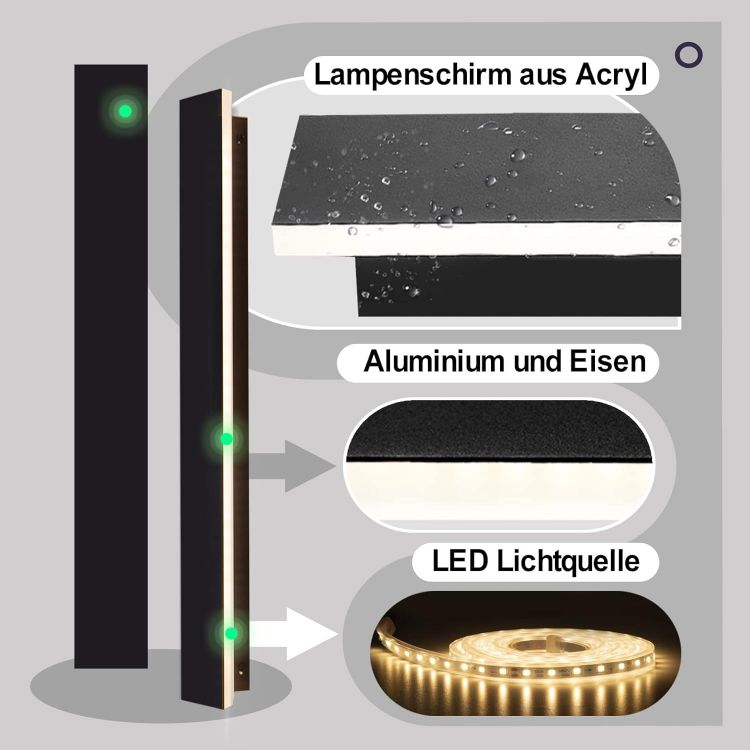 Picture of Outdoor Wall Lights LED Black Long Wall Sconce Ip65 Waterproof Outside Lights Rectangular Wall Lighting 3000k 12W Aluminum Exterior/Indoor Wall Light For Garden Villa Porch Terraces Garage,30cm*1 [Energy Class A]