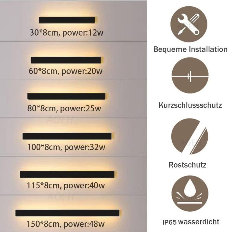 Picture of Outdoor Wall Lights LED Black Long Wall Sconce Ip65 Waterproof Outside Lights Rectangular Wall Lighting 3000k 12W Aluminum Exterior/Indoor Wall Light For Garden Villa Porch Terraces Garage,30cm*1 [Energy Class A]