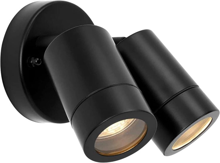 Picture of National Lighting Palin IP44 Rated Outdoor Twin Spotlights, Matt Black Steel Adjustable Tilt Outside Lights, Mains Powered Security Spot Lights, 2X 7W 240V LED GU10 (Not Included) [Energy Class A]