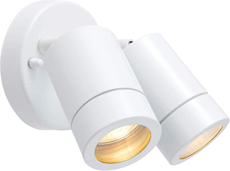 Picture of National Lighting IP44 Rated Outdoor Twin Spotlights, Gloss White Steel Adjustable Tilt Outside Lights, Mains Powered Security Spot Lights, 2X 7W 240V LED GU10 (Not Included) [Energy Class A]
