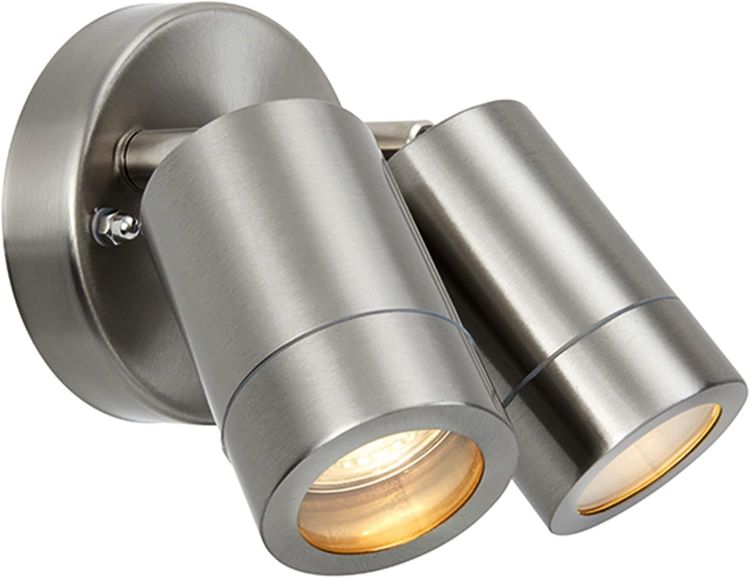 Picture of National Lighting IP44 Rated Outdoor Twin Spotlights, Brushed Stainless Steel Adjustable Tilt Outside Lights, Mains Powered Security Spot Lights, 2X 7W 240V LED GU10 (Not Included) [Energy Class A]