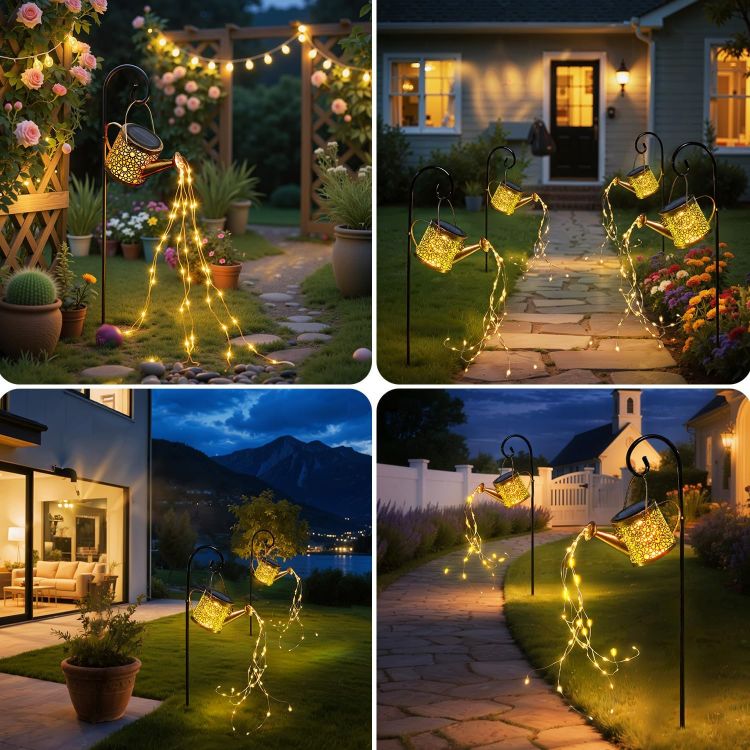 Picture of Solar Watering Can Lights Outdoor Garden,Waterproof Led Hanging Metal Lantern with Fairy String Light,Garden Ornaments for Yard Lawn Pathway Patio Decor and Women Mom Birthday Gifts [Energy Class A+]