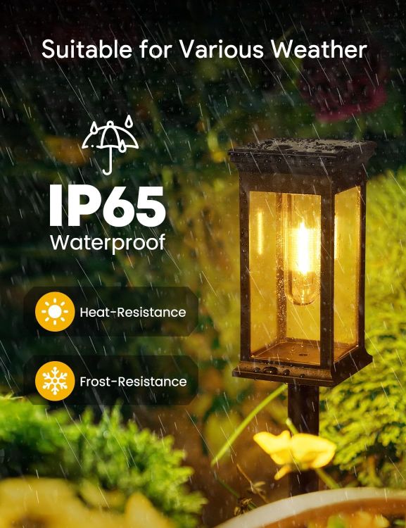 Picture of Solar Lights Outdoor, 4 Pack Solar Garden Lights Tungsten Glow, Warm White, 800mAh, IP65 Waterproof Auto On/Off Lighting for Garden, Patio, Path, Lawn