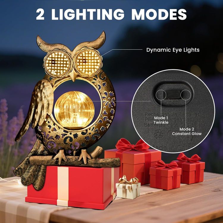 Picture of Solar Lights Outdoor Garden-Weatherproof Owl Solar Garden Lights with Auto On/Off, 2 Mode LED Lights, Dynamic Eye Lighting for Patio, Yard, Pathway, Birthday Gifts for Women, Mum [Energy Class A]