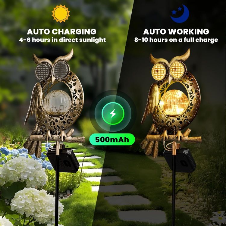 Picture of Solar Lights Outdoor Garden-Weatherproof Owl Solar Garden Lights with Auto On/Off, 2 Mode LED Lights, Dynamic Eye Lighting for Patio, Yard, Pathway, Birthday Gifts for Women, Mum [Energy Class A]