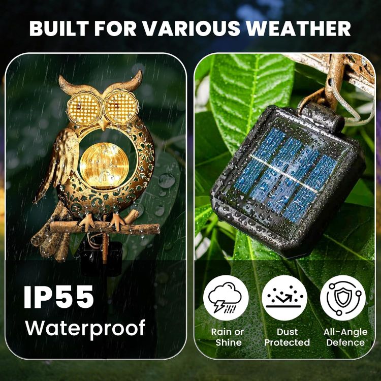 Picture of Solar Lights Outdoor Garden-Weatherproof Owl Solar Garden Lights with Auto On/Off, 2 Mode LED Lights, Dynamic Eye Lighting for Patio, Yard, Pathway, Birthday Gifts for Women, Mum [Energy Class A]