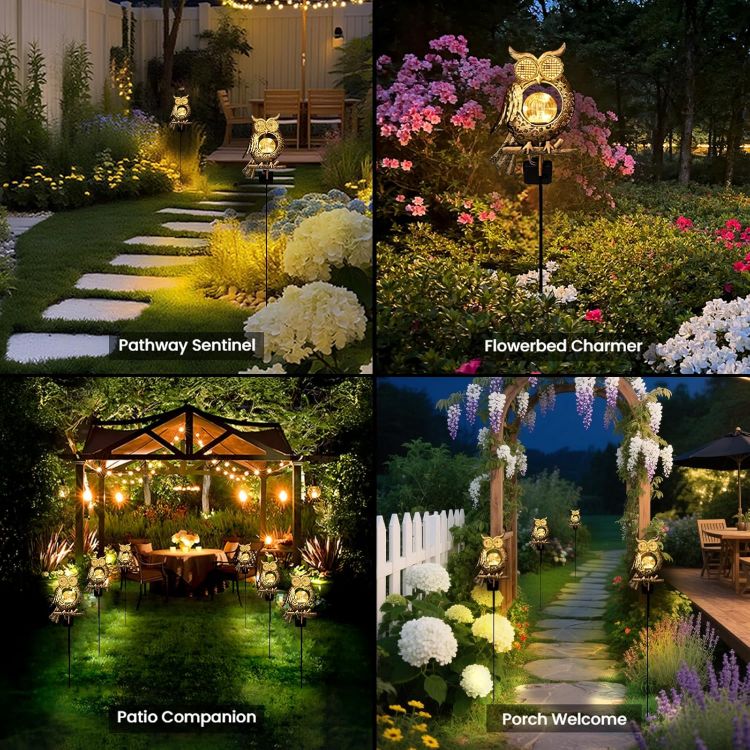 Picture of Solar Lights Outdoor Garden-Weatherproof Owl Solar Garden Lights with Auto On/Off, 2 Mode LED Lights, Dynamic Eye Lighting for Patio, Yard, Pathway, Birthday Gifts for Women, Mum [Energy Class A]