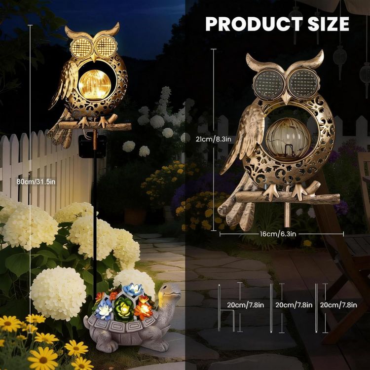 Picture of Solar Lights Outdoor Garden-Weatherproof Owl Solar Garden Lights with Auto On/Off, 2 Mode LED Lights, Dynamic Eye Lighting for Patio, Yard, Pathway, Birthday Gifts for Women, Mum [Energy Class A]