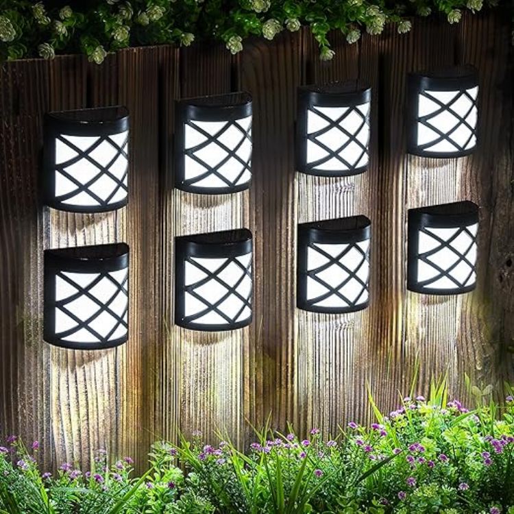 Picture of Solpex Solar Wall and Fence Lights, 4 Packs Waterproof 6 LED Deck Lights, Decorative Outdoor for Fence, Deck, Patio, Stairs, Yard, Pathway (Cold White) [Energy Class A]