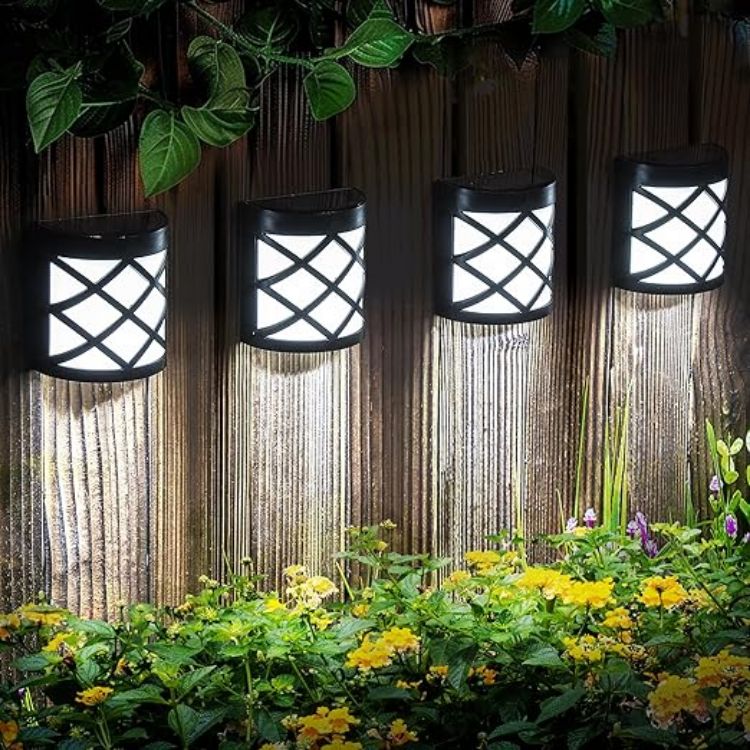 Picture of Solpex Solar Wall and Fence Lights, 4 Packs Waterproof 6 LED Deck Lights, Decorative Outdoor for Fence, Deck, Patio, Stairs, Yard, Pathway (Cold White) [Energy Class A]