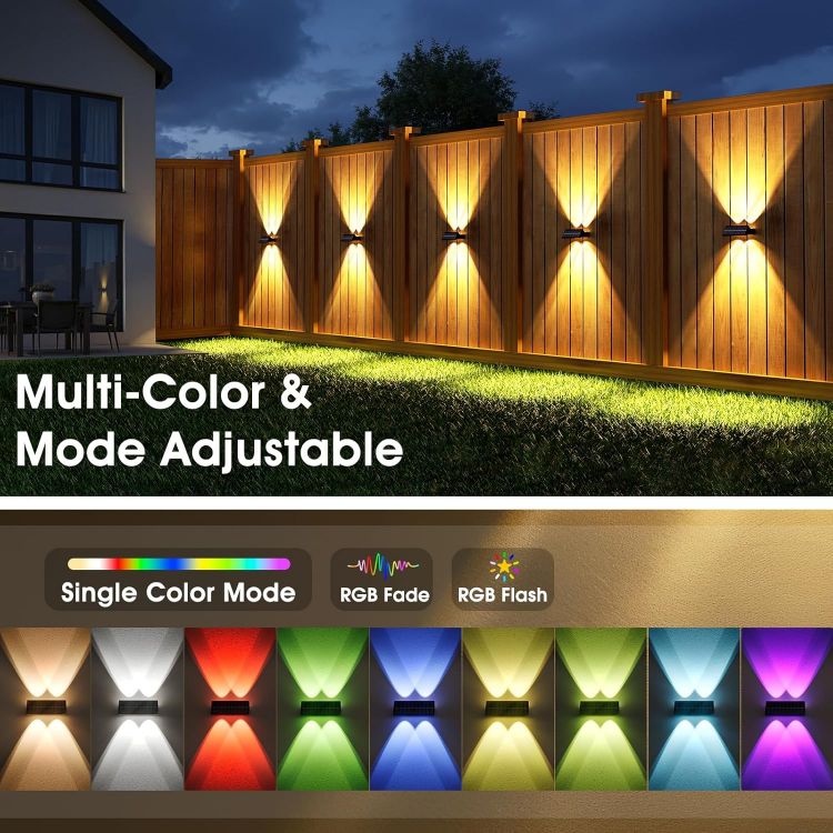 Picture of VOLISUN Solar Fence Lights Outdoor Garden 4 Pack, 9 Color Modes RGB Solar Garden Lights Waterproof IP65, Bright Fence Solar Lights for Outside Deck Patio Gate Yard Pathway Decoration(Black) [Energy Class C]