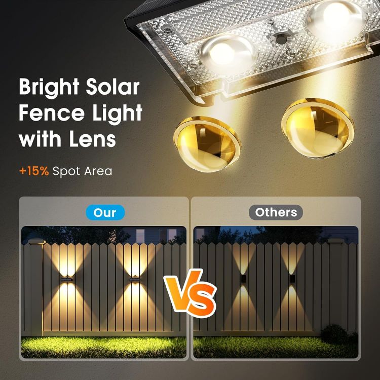 Picture of VOLISUN Solar Fence Lights Outdoor Garden 4 Pack, 9 Color Modes RGB Solar Garden Lights Waterproof IP65, Bright Fence Solar Lights for Outside Deck Patio Gate Yard Pathway Decoration(Black) [Energy Class C]
