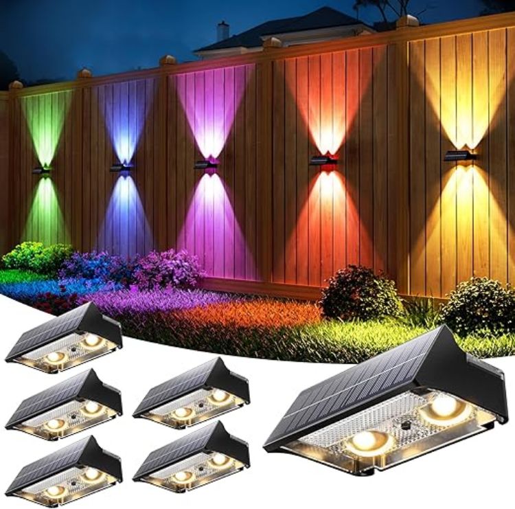 Picture of VOLISUN Solar Fence Lights Outdoor Garden 4 Pack, 9 Color Modes RGB Solar Garden Lights Waterproof IP65, Bright Fence Solar Lights for Outside Deck Patio Gate Yard Pathway Decoration(Black) [Energy Class C]