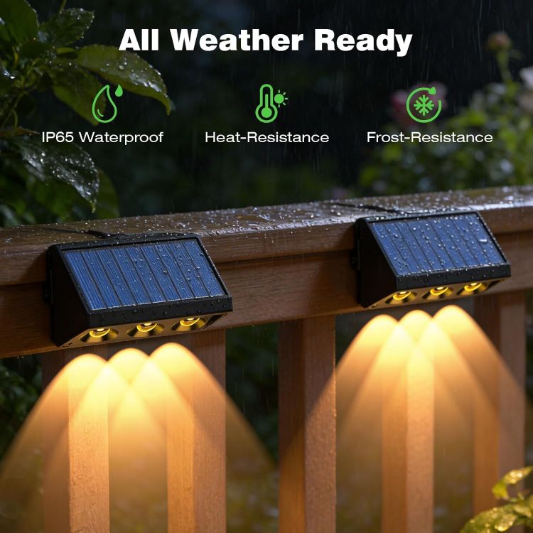 Picture of Solar Fence Lights Outdoor, 4 Pack Solar Wall Lights with 3LED, Waterproof IP65, 3 Convex Lenses Increase Brightness Solar Powered Garden Lights for Patio Yard Deck Gate Decorations