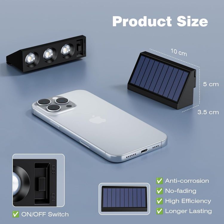 Picture of Solar Fence Lights Outdoor, 4 Pack Solar Wall Lights with 3LED, Waterproof IP65, 3 Convex Lenses Increase Brightness Solar Powered Garden Lights for Patio Yard Deck Gate Decorations