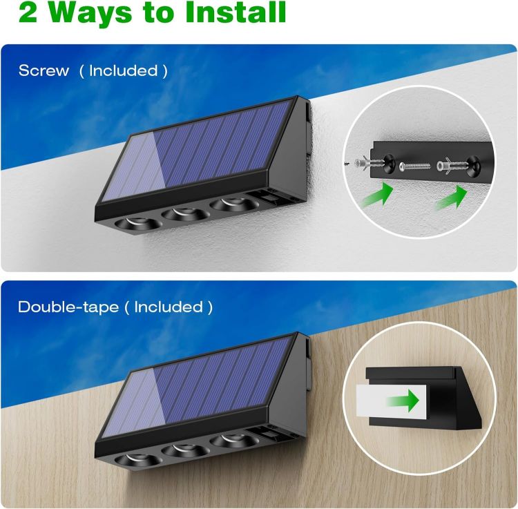 Picture of Solar Fence Lights Outdoor, 4 Pack Solar Wall Lights with 3LED, Waterproof IP65, 3 Convex Lenses Increase Brightness Solar Powered Garden Lights for Patio Yard Deck Gate Decorations