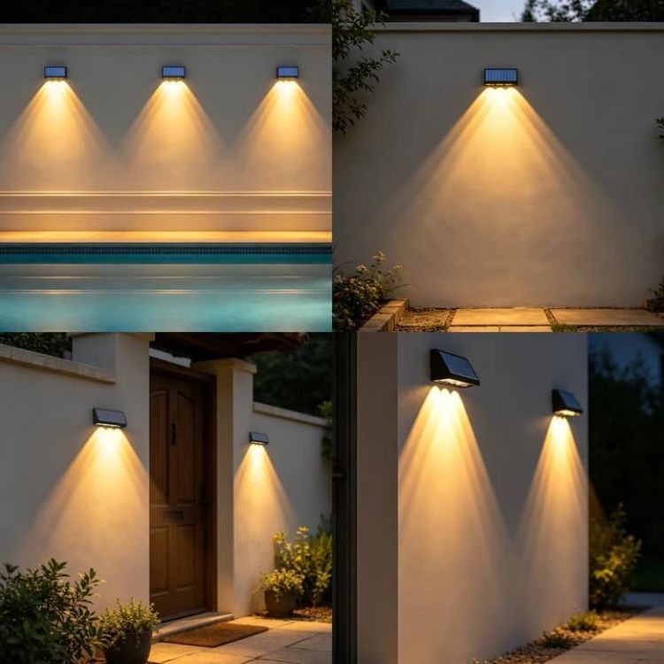 Picture of Solar Fence Lights Outdoor, 4 Pack Solar Wall Lights with 3LED, Waterproof IP65, 3 Convex Lenses Increase Brightness Solar Powered Garden Lights for Patio Yard Deck Gate Decorations