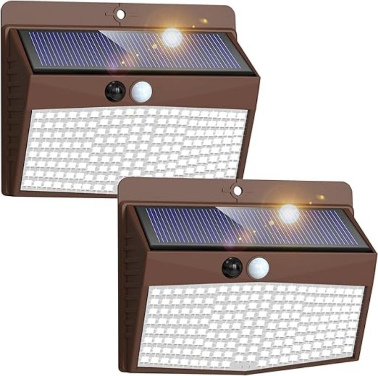 Picture of Solar Lights Outdoor Garden, Upgraded Brown Frame 168LED Solar Security Lights Motion Sensor, IP65 Waterproof Solar Powered Wall Lights with 3 Modes for Door, Fence, Garage