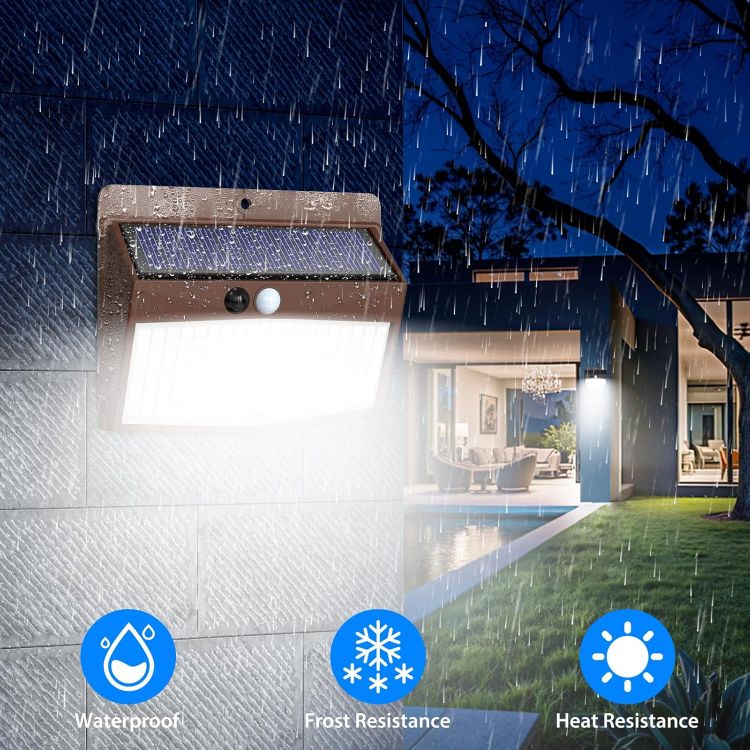 Picture of Solar Lights Outdoor Garden, Upgraded Brown Frame 168LED Solar Security Lights Motion Sensor, IP65 Waterproof Solar Powered Wall Lights with 3 Modes for Door, Fence, Garage