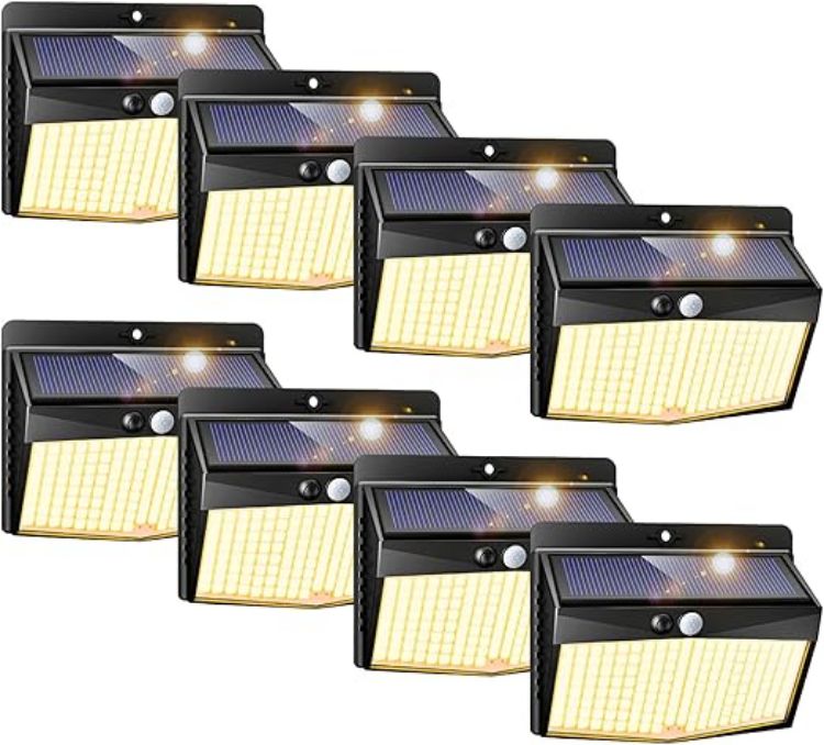 Picture of Solar Lights Outdoor Garden, 168LED Solar Powered Security Lights Outdoor Motion Sensor with 3 Modes, IP65 Waterproof Fence Lighting for Wall Outside-Warm White