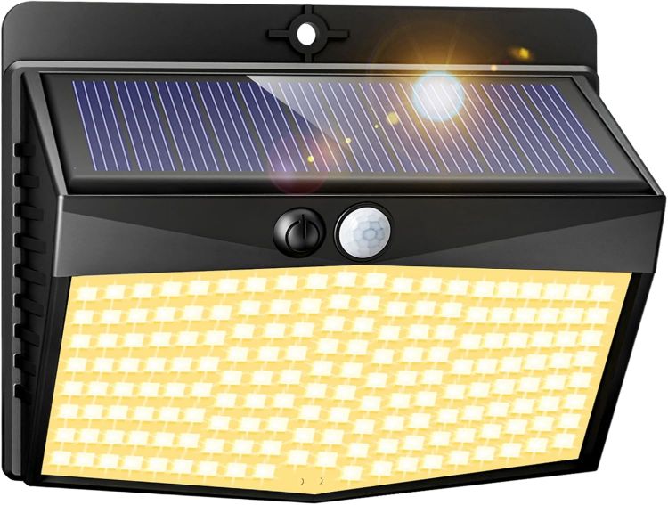 Picture of Solar Lights Outdoor Garden, 168LED Solar Powered Security Lights Outdoor Motion Sensor with 3 Modes, IP65 Waterproof Fence Lighting for Wall Outside-Warm White