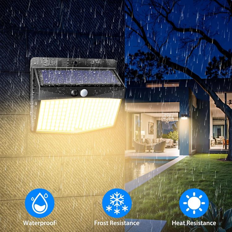 Picture of Solar Lights Outdoor Garden, 168LED Solar Powered Security Lights Outdoor Motion Sensor with 3 Modes, IP65 Waterproof Fence Lighting for Wall Outside-Warm White