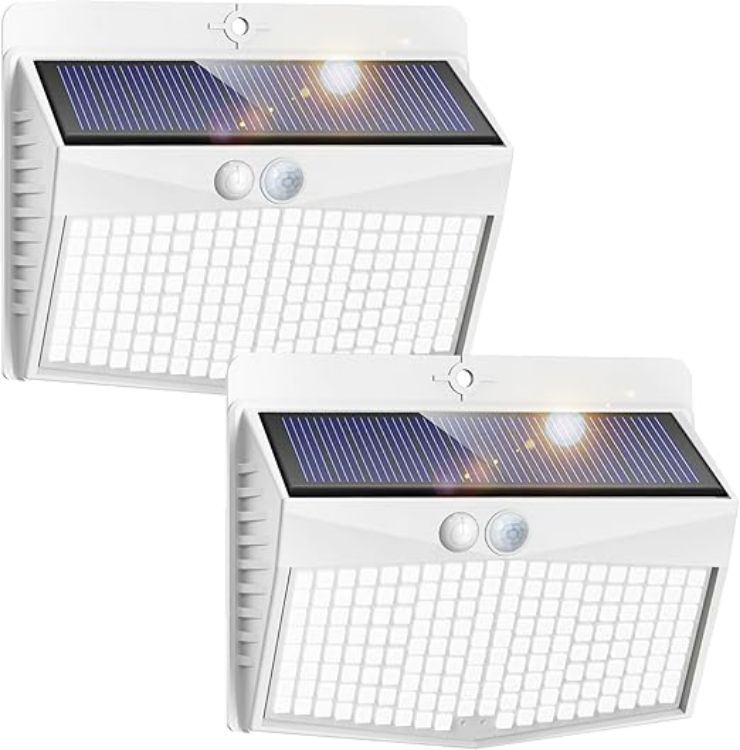 Picture of Solar Lights Outdoor Garden, Upgraded White Frame 168LED Solar Security Lights Motion Sensor, IP65 Waterproof Solar Powered Wall Lights with 3 Modes for Door, Fence, Garage