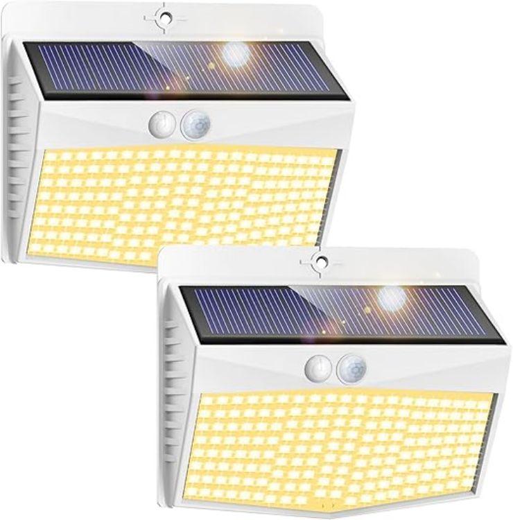 Picture of Solar Lights Outdoor Garden, Upgraded White Frame/Warm White 168LED Solar Security Lights Motion Sensor, IP65 Waterproof Solar Powered Wall Lights with 3 Modes for Door, Fence, Garage