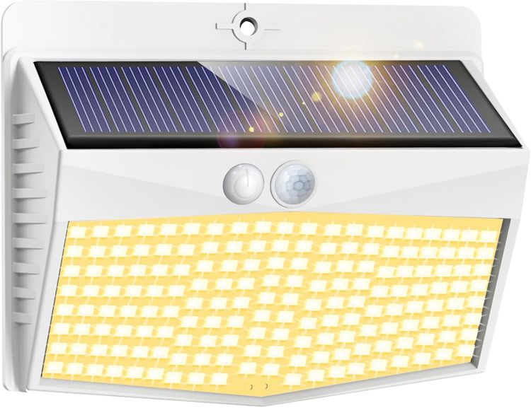 Picture of Solar Lights Outdoor Garden, Upgraded White Frame/Warm White 168LED Solar Security Lights Motion Sensor, IP65 Waterproof Solar Powered Wall Lights with 3 Modes for Door, Fence, Garage