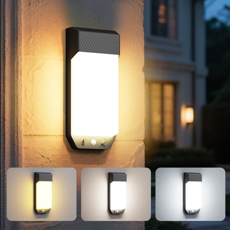 Picture of Outdoor Wall Lights Motion Sensor, 3000K/4000K/6500K Outside Light Mains Powered Timer, IP65 Waterproof LED Pir Lighting Exterior Sconce for Front Door Garden Garage Porch Entry Shed